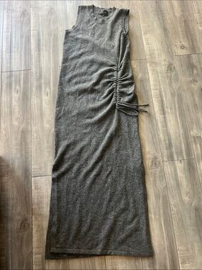 Sleeveless Charcoal Knit Drawstring Maxi Skirt